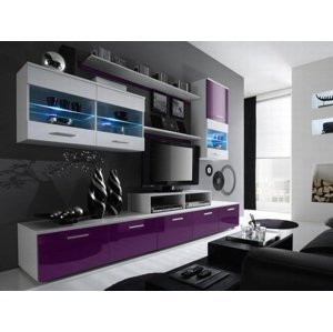 LOGGO II, obývací stěna, bílá/fialový lesk