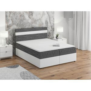 Postel boxspring MACAO 180x200 cm, šedá látka/bílá ekokůže