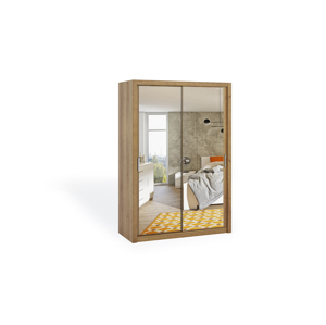 Dvoudvéřová šatní skříň s posuvnými dveřmi a zrcadlem BONO, BO SZ150, dub zlatý
