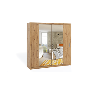 Dvoudvéřová šatní skříň s posuvnými dveřmi a zrcadlem BONO, BO SZ220, dub artisan