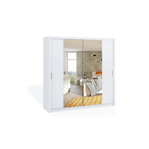 Dvoudvéřová šatní skříň s posuvnými dveřmi a zrcadlem BONO, BO SZ220, bílá