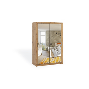 Dvoudvéřová šatní skříň s posuvnými dveřmi a zrcadlem BONO, BO SZ150, dub artisan