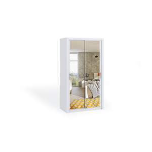 Dvoudvéřová šatní skříň s posuvnými dveřmi a zrcadlem BONO, BO SZ120, bílá