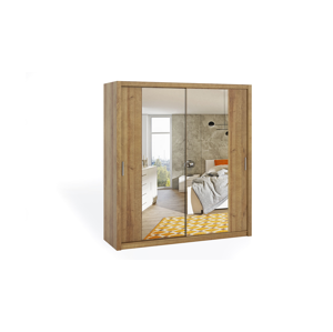 Dvoudvéřová šatní skříň s posuvnými dveřmi a zrcadlem BONO, BO SZ200, dub zlatý