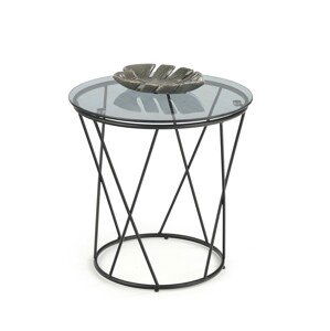 Kulatý odkládací stolek COOSKIE, kouřové sklo/černá