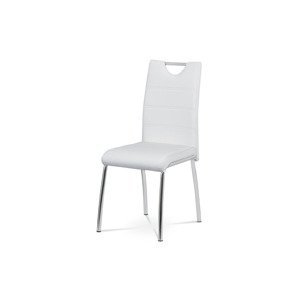Jídelní židle - bílá ekokůže, kovová chromovaná podnož AC-9920 WT
