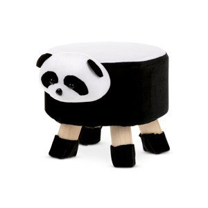 Taburet - panda, bílá a černá látka, dřevěné nohy LA2008