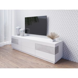SCHIAHOT televizní stolek 6S, bílá/bílý lesk/beton colorado