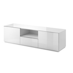 DEJEON televizní stolek 2D1V, bílá/bílé sklo