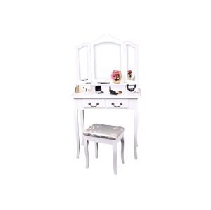 Toaletní stolek APOLÉNA s taburetem, bílá/stříbrná