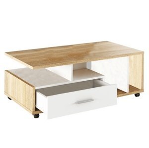 Konferenční stolek CHENDE, bílá/dub sonoma
