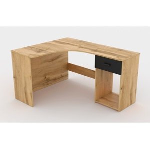 Rohový psací stůl SALEF, dub wotan/černý onyx