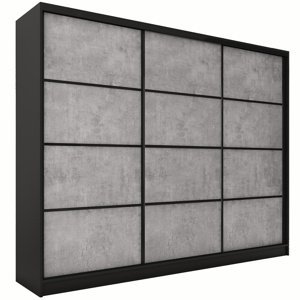 Šatní skříň HARAZIA 200 bez zrcadla, se 4 šuplíky a 2 šatními tyčemi, černý mat/beton
