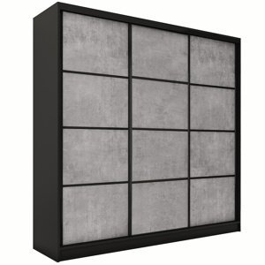 Šatní skříň HARAZIA 180 bez zrcadla, se 4 šuplíky a 2 šatními tyčemi, černý mat/beton