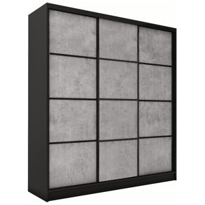 Šatní skříň HARAZIA 150 bez zrcadla, se 4 šuplíky a 2 šatními tyčemi, černý mat/beton
