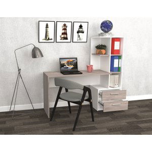 Pracovní stůl MARTIRE, pravý, bílá/dub šedý