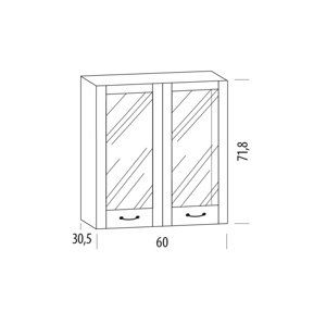 SNOW, horní skříňka prosklená 60BB, korpus bílý, dvířka bílé MDF