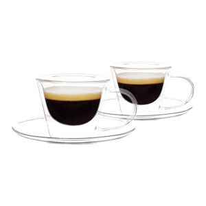 Termo sklenice, set 2 ks, šálek na espresso s podšálky, 80 ml, HOTCOOL TYP 4