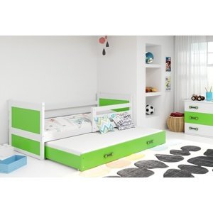 Dětská postel s přistýlkou RICO 2 90x200 cm, bílá/zelená (Volba matrace: Pěnová matrace)