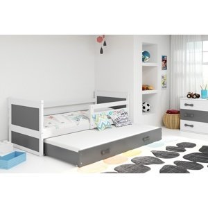 Dětská postel s přistýlkou RICO 2 90x200 cm, bílá/grafitová (Volba matrace: Pěnová matrace)