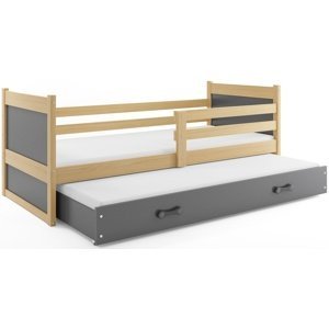 Dětská postel s přistýlkou RICO 2 90x200 cm, borovice/grafitová (Volba matrace: Pěnová matrace)