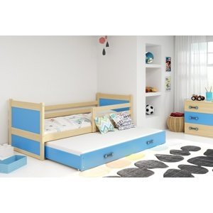 Dětská postel s přistýlkou RICO 2 90x200 cm, borovice/modrá (Volba matrace: Pěnová matrace)