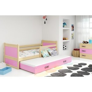 Dětská postel s přistýlkou RICO 2 80x190 cm, borovice/růžová (Volba matrace: Pěnová matrace)
