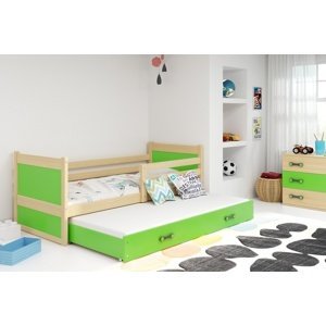 Dětská postel s přistýlkou RICO 2 80x190 cm, borovice/zelená (Volba matrace: Pěnová matrace)