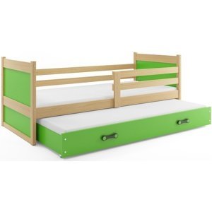 Dětská postel s přistýlkou RICO 2 90x200 cm, borovice/zelená (Volba matrace: Pěnová matrace)