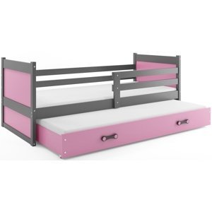 Dětská postel s přistýlkou RICO 2 80x190 cm, grafitová/růžová (Volba matrace: Pěnová matrace)