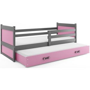 Dětská postel s přistýlkou RICO 2 80x190 cm, grafitová/růžová (Volba matrace: Pěnová matrace)