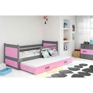 Dětská postel s přistýlkou RICO 2 90x200 cm, grafitová/růžová (Volba matrace: Pěnová matrace)