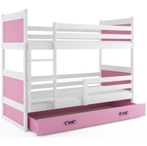Patrová postel RICO 80x160 cm, bílá/růžová (Volba matrace: Pěnová matrace)