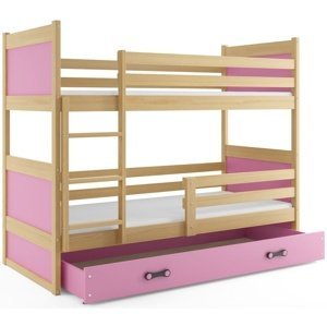 Patrová postel RICO 80x160 cm, borovice/růžová (Volba matrace: Pěnová matrace)