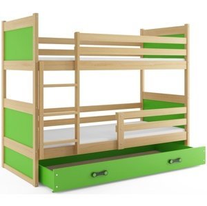 Patrová postel RICO 80x160 cm, borovice/zelená (Volba matrace: Pěnová matrace)