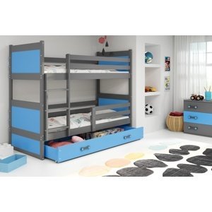 Patrová postel RICO 80x160 cm, grafitová/modrá (Volba matrace: Pěnová matrace)