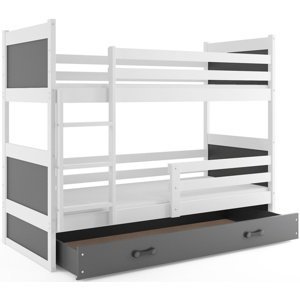 Patrová postel RICO 80x190 cm, bílá/grafitová (Volba matrace: Pěnová matrace)