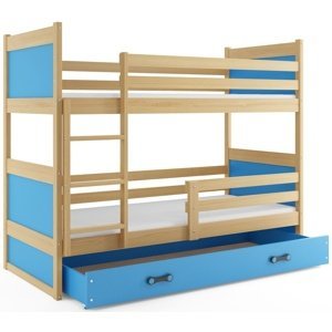 Patrová postel RICO 80x190 cm, borovice/modrá (Volba matrace: Pěnová matrace)