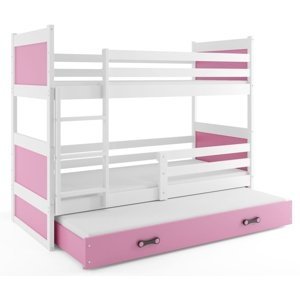 Patrová postel s přistýlkou RICO 3 80x160 cm, bílá/růžová (Volba matrace: Pěnová matrace)