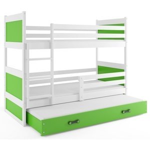 Patrová postel s přistýlkou RICO 3 80x190 cm, bílá/zelená (Volba matrace: Pěnová matrace)