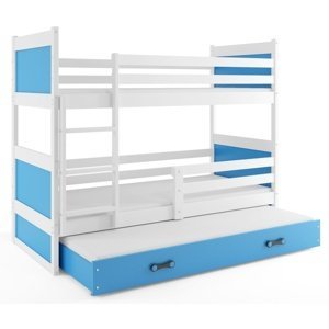 Patrová postel s přistýlkou RICO 3 90x200 cm, bílá/modrá (Volba matrace: Pěnová matrace)