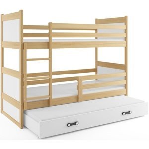 Patrová postel s přistýlkou RICO 3 90x200 cm, borovice/bílá (Volba matrace: Pěnová matrace)