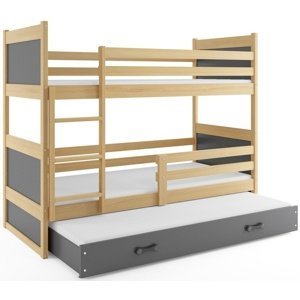 Patrová postel s přistýlkou RICO 3 80x190 cm, borovice/grafitová (Volba matrace: Pěnová matrace)