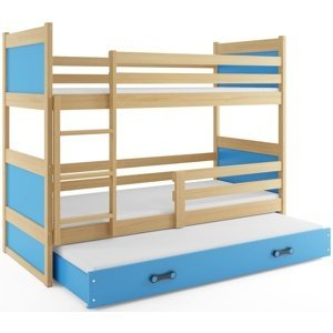 Patrová postel s přistýlkou RICO 3 80x160 cm, borovice/modrá (Volba matrace: Pěnová matrace)