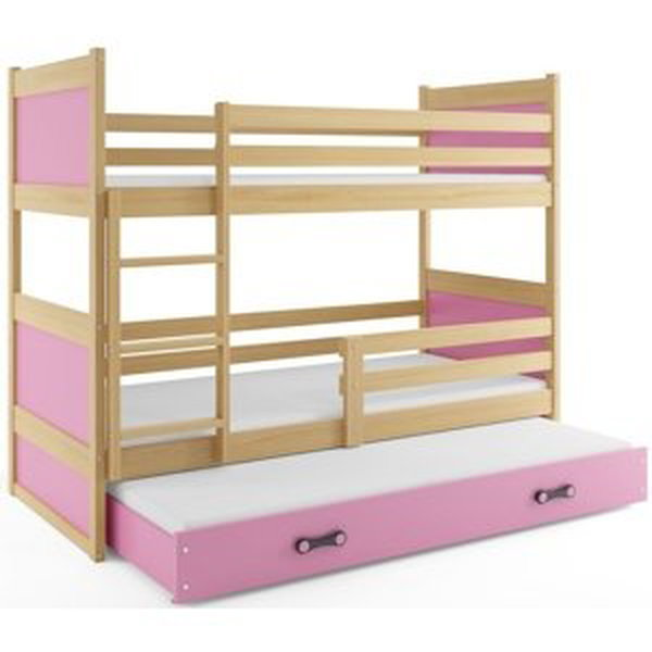 Patrová postel s přistýlkou RICO 3 80x160 cm, borovice/růžová (Volba matrace: Pěnová matrace)