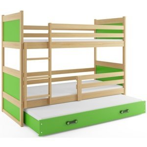Patrová postel s přistýlkou RICO 3 80x160 cm, borovice/zelená (Volba matrace: Pěnová matrace)