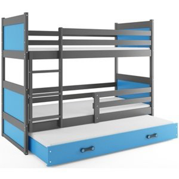 Patrová postel s přistýlkou RICO 3 90x200 cm, grafitová/modrá (Volba matrace: Pěnová matrace)