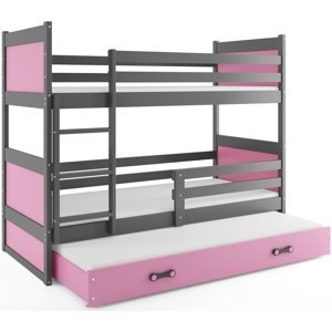 Patrová postel s přistýlkou RICO 3 80x160 cm, grafitová/růžová (Volba matrace: Pěnová matrace)