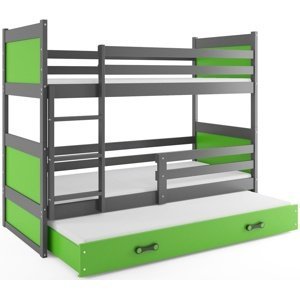 Patrová postel s přistýlkou RICO 3 80x190 cm, grafitová/zelená (Volba matrace: Pěnová matrace)