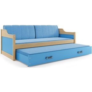 Dětská postel s přistýlkou DAVID 80x190 cm, borovice/modrá (Volba matrace: Pěnová matrace)